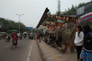 shabby bus shelters in timarpur delhi