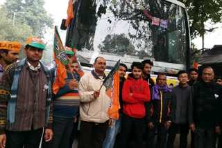 bjp workers Buses leave PM rally