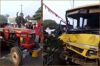 college bus hit tractor at hanmakonda