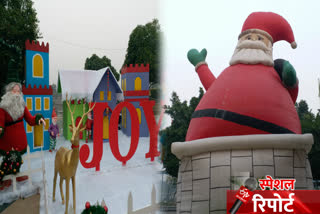 For christmas celebration 30 feet high santa claus is prepared at GIP mall in noida