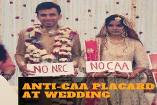 Jamia student, groom pose with anti-CAA placards during wedding