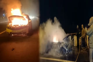 Fire in car in East Delhi,  Car riders saved their lives