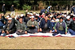 Lakhapal protesting against his demand from the government