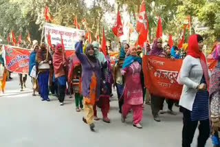 employees union protest in Rewari