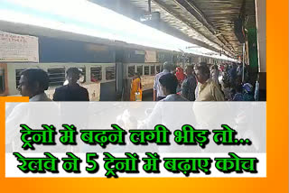 Railways increased coaches in 5 trains, jaipur Railways increased coaches in 5 trains, jaipur Railways trains, jaipur Railways 5 train coaches, जयपुर रेलवे, जयपुर रेलवे ने ट्रेनों में बढ़ाए कोच