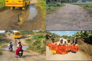 ABVP leaders and students protest to repair roads at kadapa district