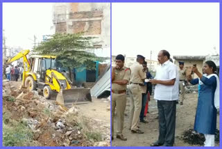 Demolition of illegal buildings constructions at Srikakulam