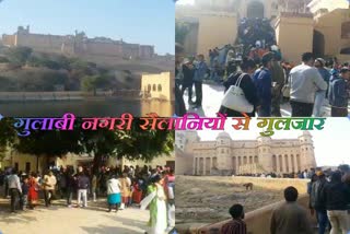 jaipur special news, जयपुर में न्यू ईयर सेलिब्रेशन, न्यू ईयर सेलिब्रेशन, काफी तादाद में पहुंचे सैलानी, गुलाबी नगरी सैलानियों से गुलजार, rajasthan news