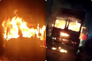 A container lorry was on fire in madapa toll gate