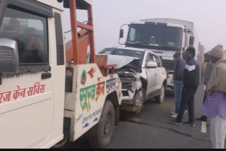 more than a dozen vehicles met with an accident on alwar, behrod highway , rajastan