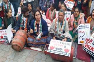 cylinder price hike, Protest in chandigarh