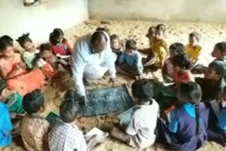 no school buliding in vizianagaram dst student sit in sand