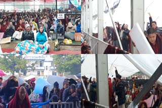 dalai lama speech  going on during heavy rain in gaya