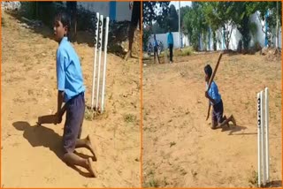 specially abled kid playing cricket