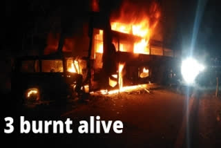 Three burnt alive in road accident near Tumkur in K'taka