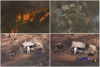 a burnt out car where two people were killed in bushfires in the Australian state of South Australia.