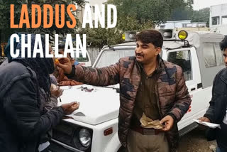 Laddus and challans for traffic violations in Rewa