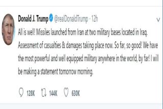 ایرانی حملے کے بعد ٹرمپ کا ٹوئٹ