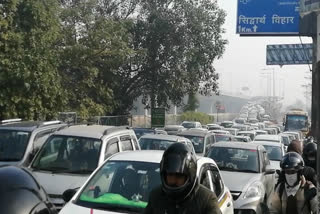 due to heavy traffic jam in rajnagar extension road people got stuck