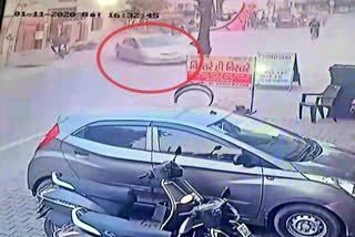 Speeding car hits a cycle and a parked car on a road in Haryana