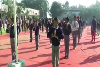 Children performed collective Surya Namaskar