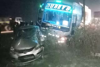 High speed bus hit the car in Bilaspur