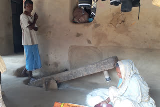 Still now Bauri Family of Kamalpur village uses old rice cutting machine