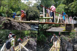 ചാലിയാർ പഞ്ചായത്തിലെ കമ്പിപ്പാലം  കുറുവൻ പുഴ  നിലമ്പൂർ - നായാടംപൊയിൽ മലയോരപാത  No government action to rebuild bridge