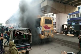 Bus caught fire due to short circuit