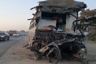 Three killed in bus and tanker collision gujrat