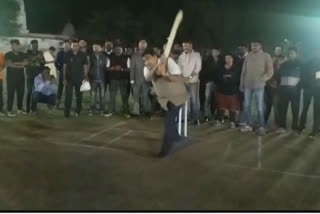 union road transport and hiways minister Nitin Gadkari plays cricket in Nagpur's Chatrapati Nagar