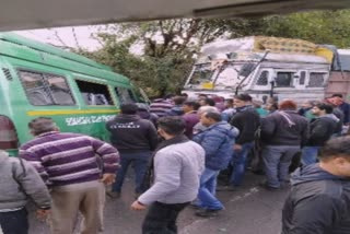 HRTC bus and truck collide near gasod in bilaspur