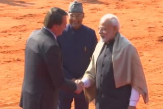 President of Brazil, Jair Messias Bolsonaro receives ceremonial reception at Rashtrapati Bhawan.