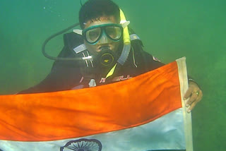 waves indian flag in deep sea