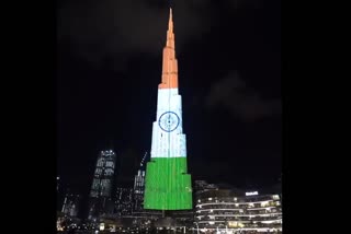 Dubai Burj Khalifa lights up in Indian flag colours