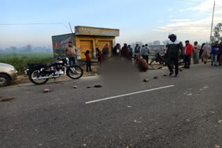 Bike and truck collide in Bhadsali