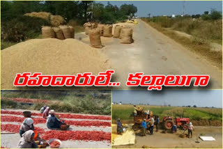 Grains are kept on the  national high way road