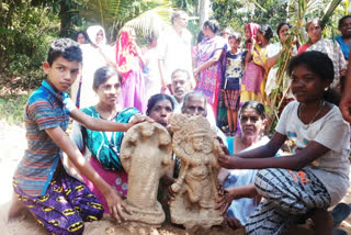 കൽ വിഗ്രഹങ്ങൾ കണ്ടെത്തി  കൊല്ലം  തൊഴിലുറപ്പ് തൊഴിലാളികള്‍  കുളങ്ങര വേളി ക്ഷേത്രം  old idols found  kollam