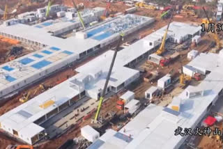 Various of aerial time lapse of the construction site of Huoshenshan Hospital