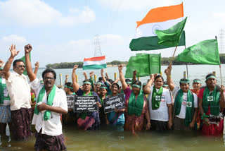 amaravathi farmers protest on krishna revere