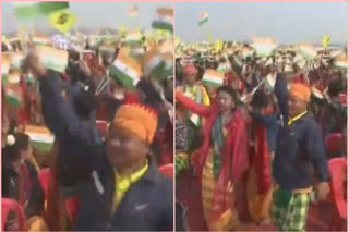 Kokrajhar: People dancing & singing ahead of Prime Minister Narendra Modi's public meeting at an event to celebrate the signing of the Bodo Agreement.