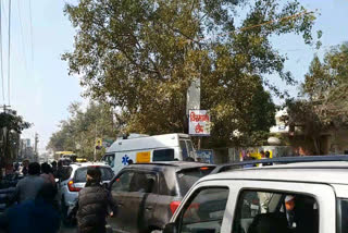 Jam in front of Gohana hospital