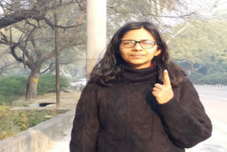 Delhi Women Commission chairperson Swati Maliwal cast vote