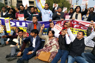 DUTA  protest for becoming permanent teacher in DU