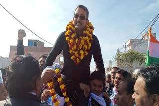 MLA Kartar Singh Tanwar celebrates victory by road show in Chhatarpur