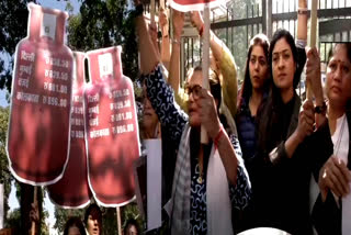 Delhi Women Congress protests outside petroleum minister office