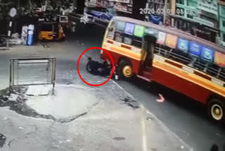 TN govt Bus runs over two-wheeler in Coimbatore  accident caught on CCTV