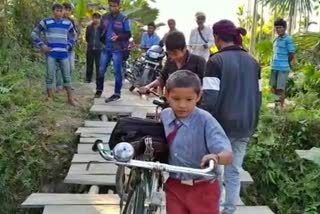 Poor condition of a wooden bridge at tinsukia