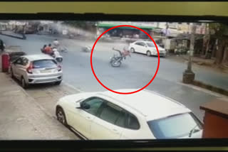 Watch: Motorcyclist thrown from bike after two vehicles collide