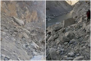 heavy land slide near pooh in kinnaur